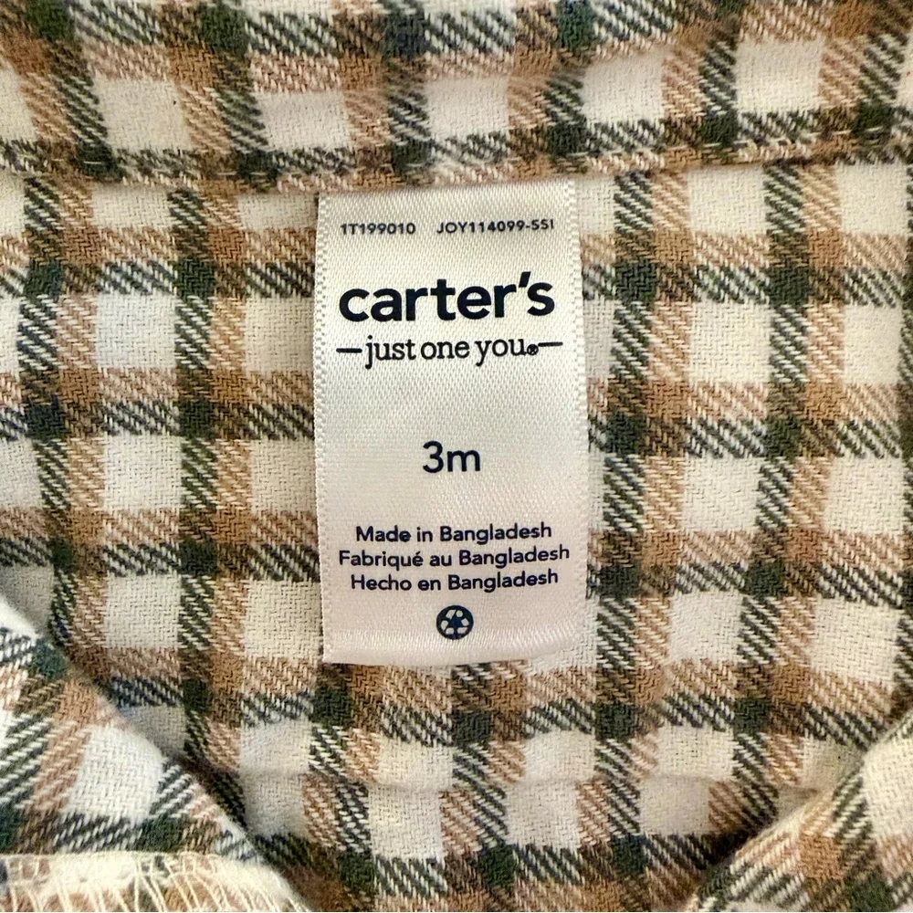 Carter's Just One You Baby Boy 2pc Plaid Button-Up Bodysuit & Pants Set Green 3M